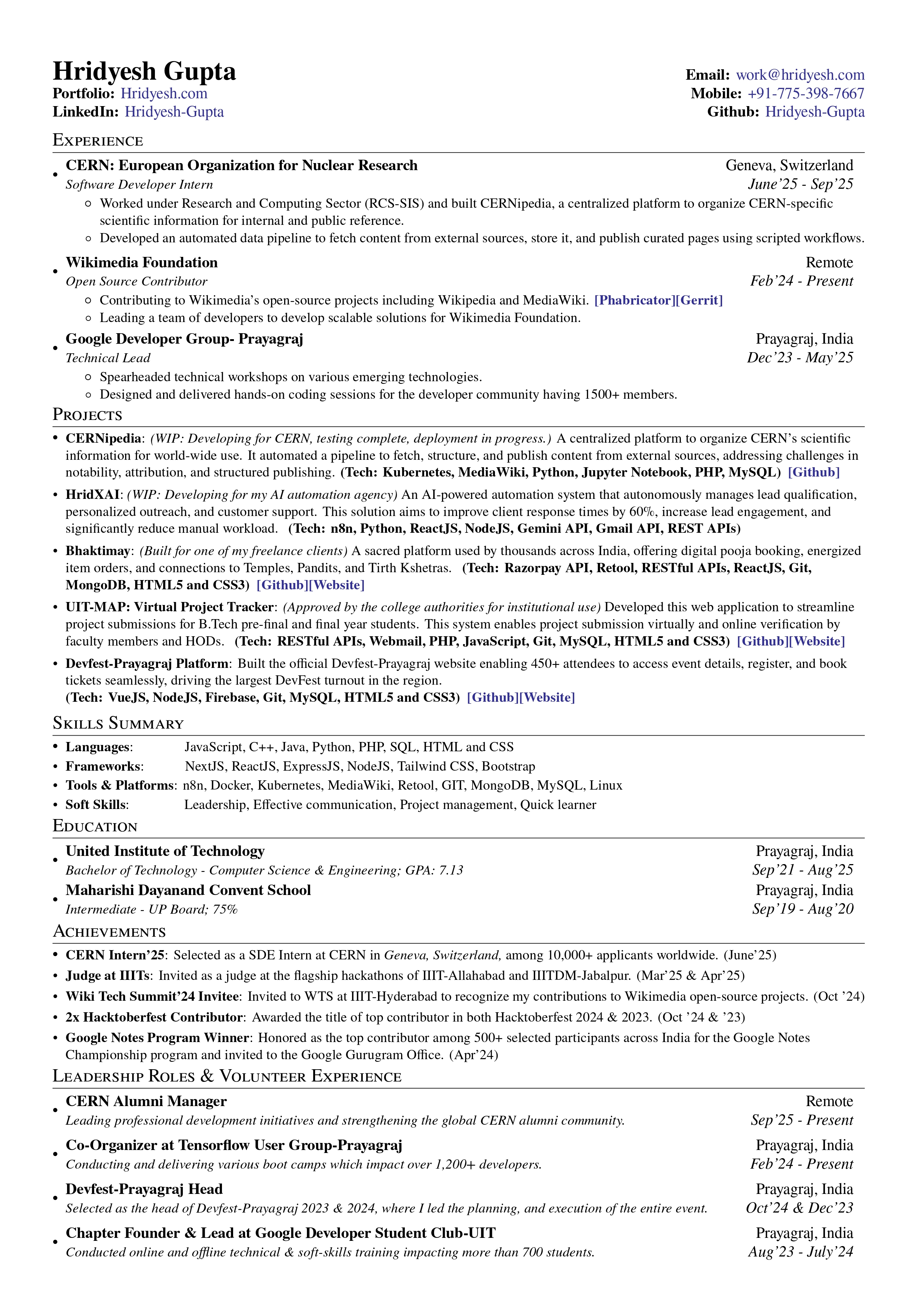 Preview of Hridyesh's Resume